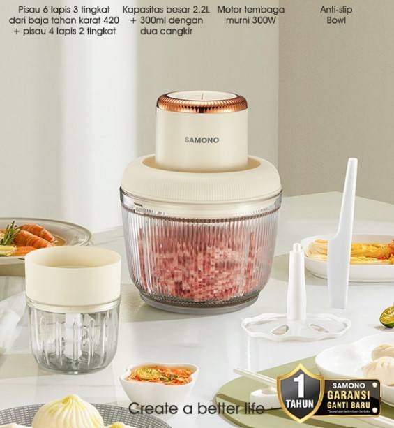 Food Chopper Double Glass Cups Samono